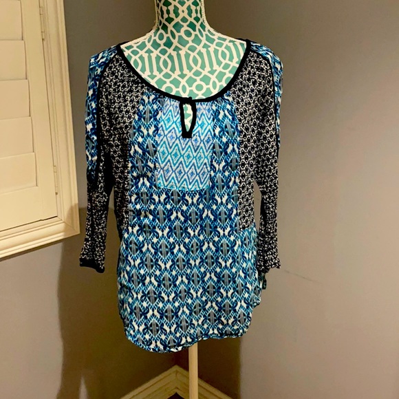 Lucky Brand Blue/White Patterned Top L - Picture 1 of 3